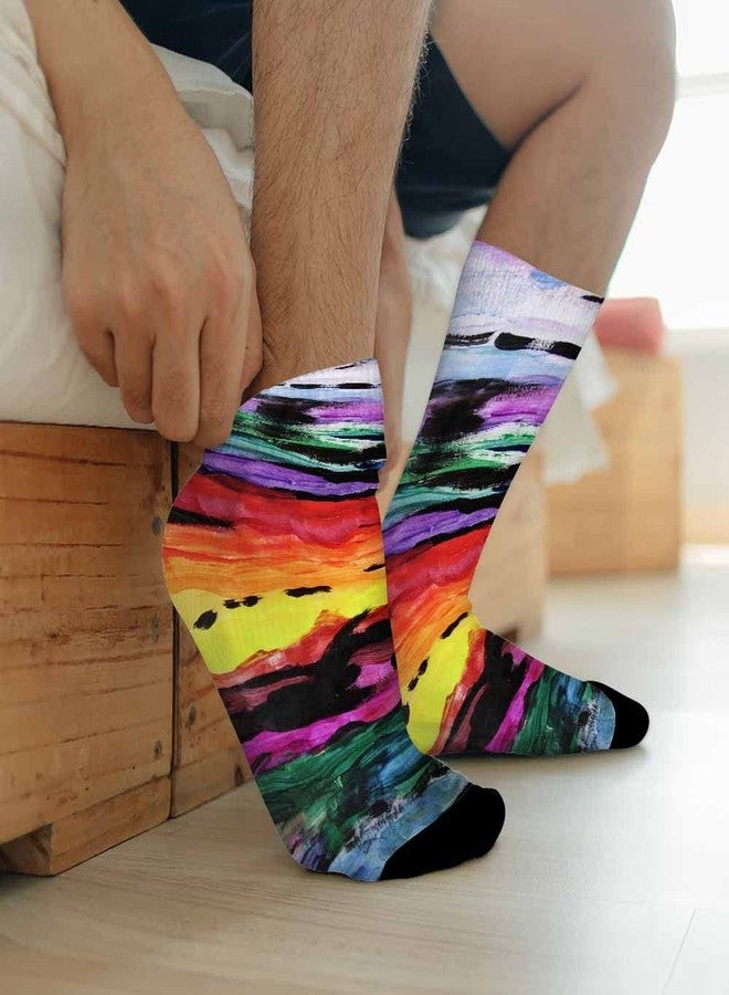 Pehede Socks Abstract Creative Lines Athletic Crew Socks Sunset Background for Men Women Cool Cute Crazy Funny Sport Colorful Novelty Socks - Image 5